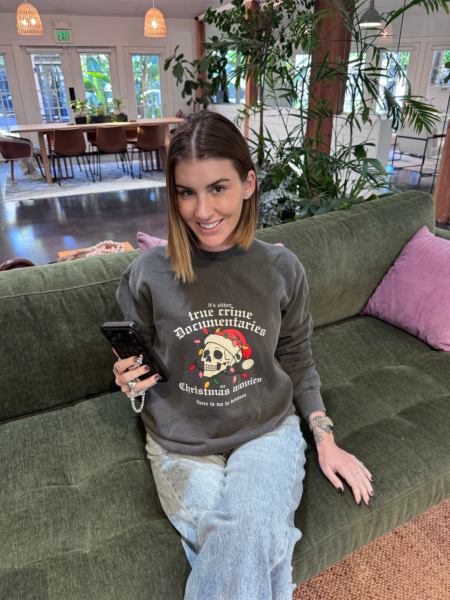 "True Crime Documentaries & Christmas Movies" Sweatshirt (Dark Gray)