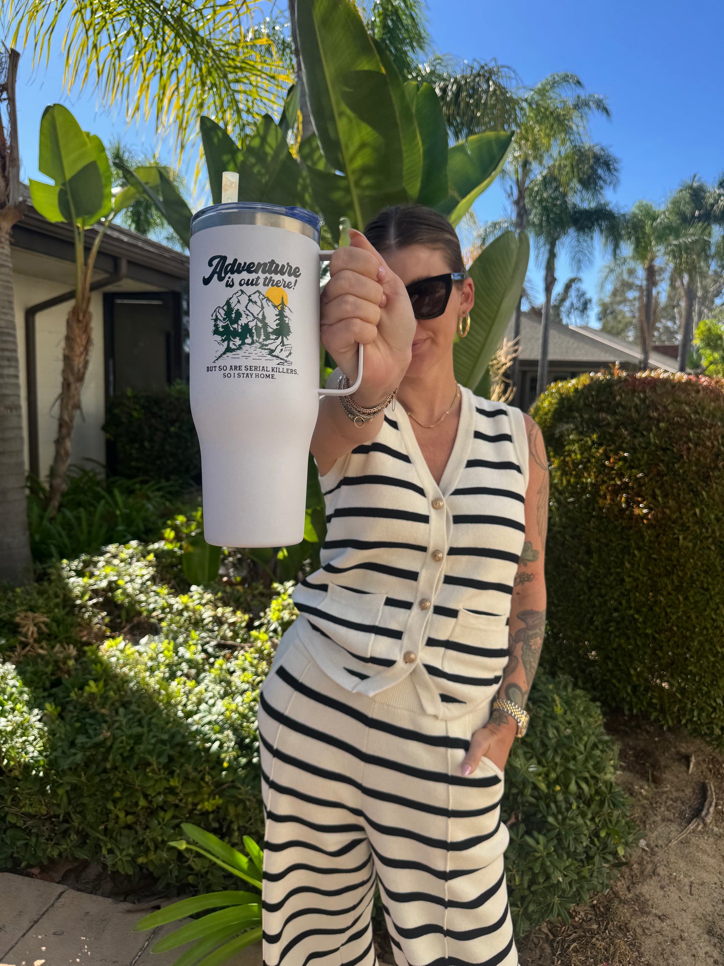 "Adventure is Out There" - White Stainless Steel Tumbler - 40oz